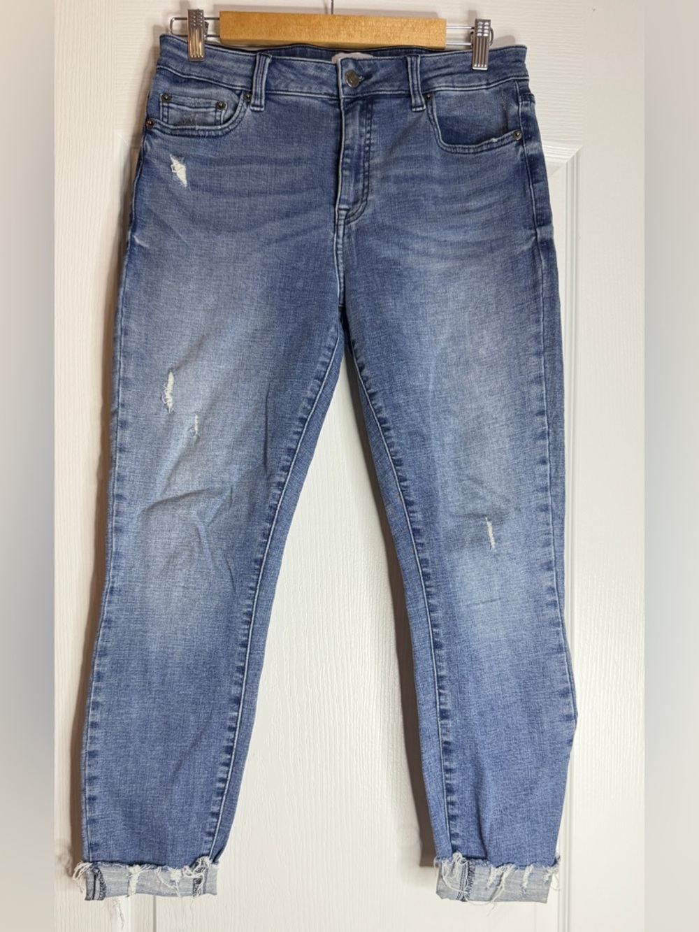 Pistola Medium Blue Distressed Ankle Crop Jeans, Size 29
